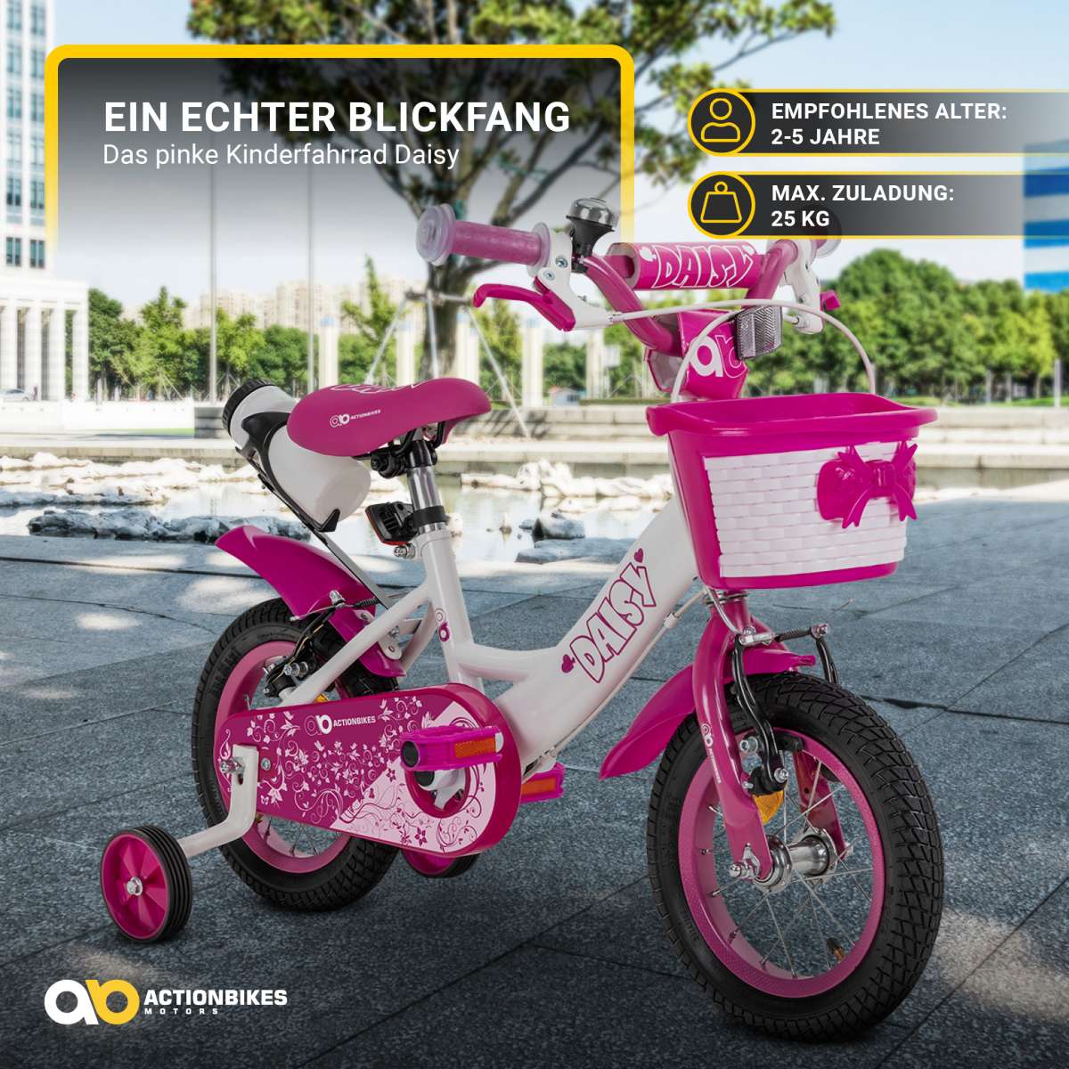 Actionbikes Daisy 16 Inch Children's Bike - Girls Bike - 4 to 7 Years - V- Brake - Chain Guards - Inflatable Tires - Children's Bicycle (16 Inches Actionbikes Daisy 16 Inch Children's Bike - Girls Bike - 4 to 7 Years - V- Brake - Chain Guards - Inflatable Tires - Children's Bicycle (16 Inches