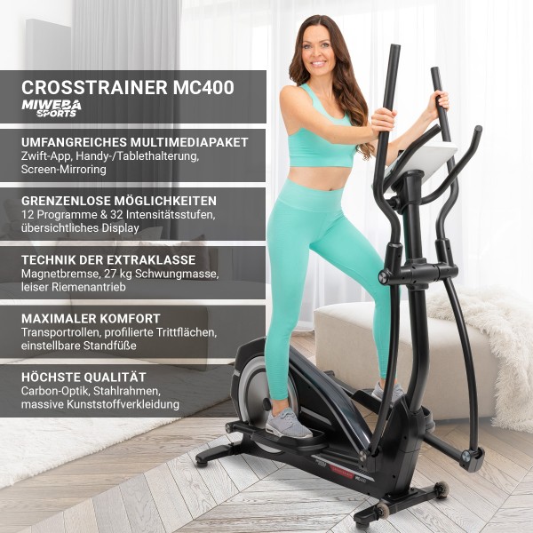 Der Crosstrainer ist mit vielen Extras ausgestattet Zuhause auf einem Crosstrainer trainieren