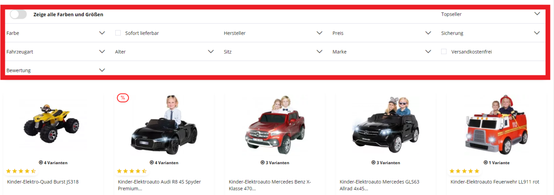 Kinderfahrzeug-Filterfunktion