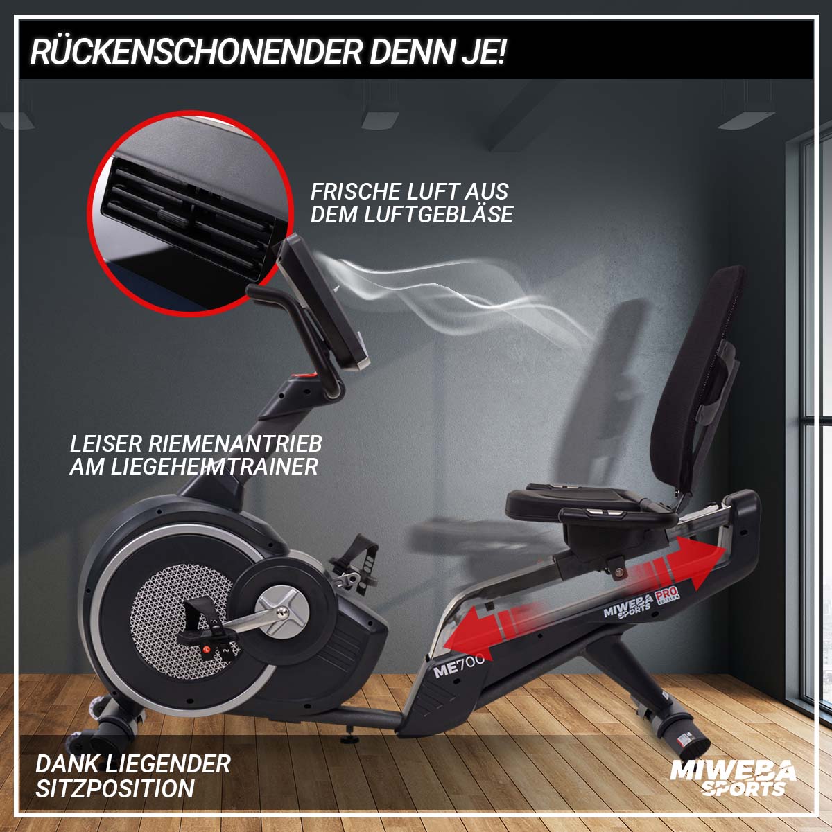 Miweba Sports ME700 Liegeergometer Verarbeitungsdetails