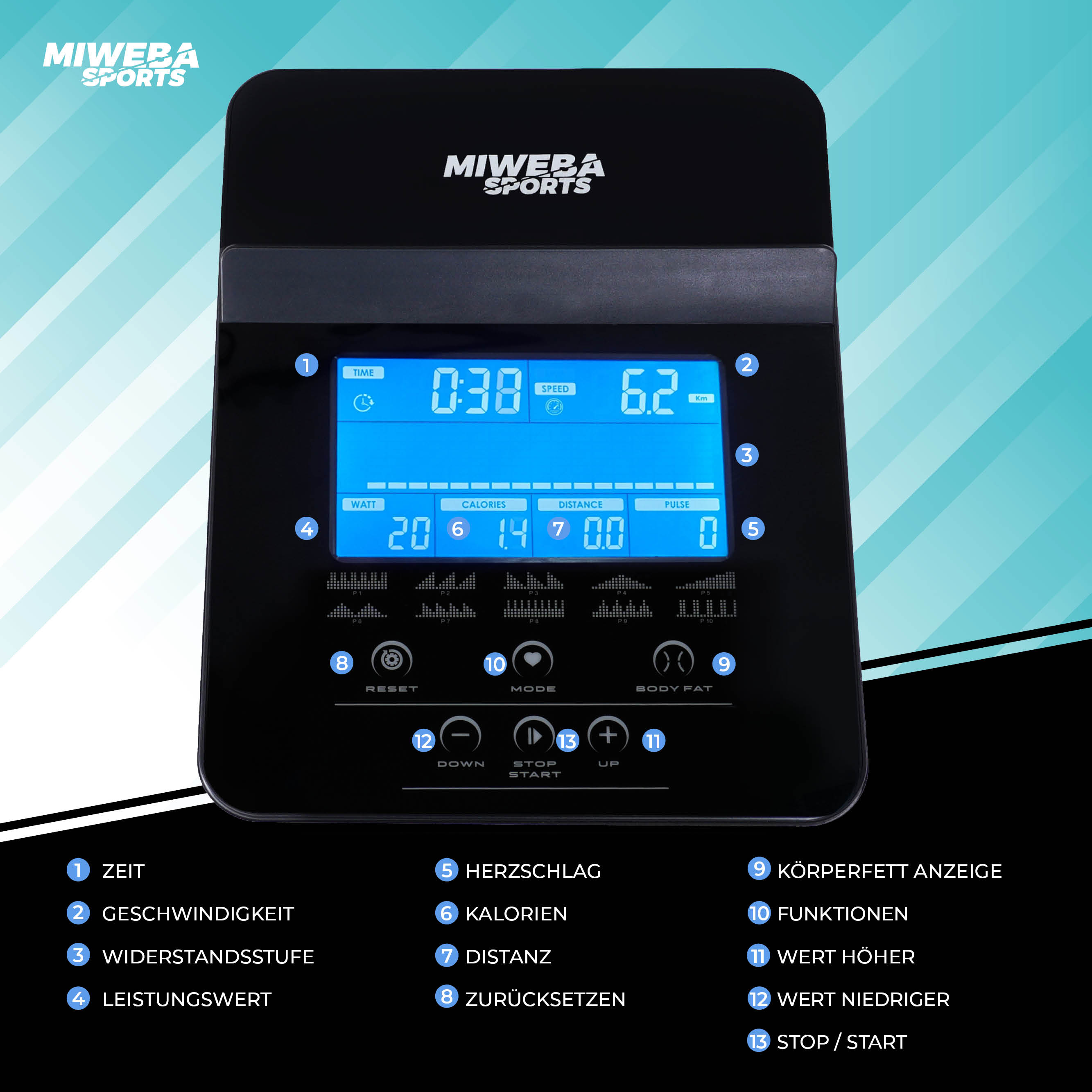 Miweba Sports Ergometer ME500 Trainingscomputer