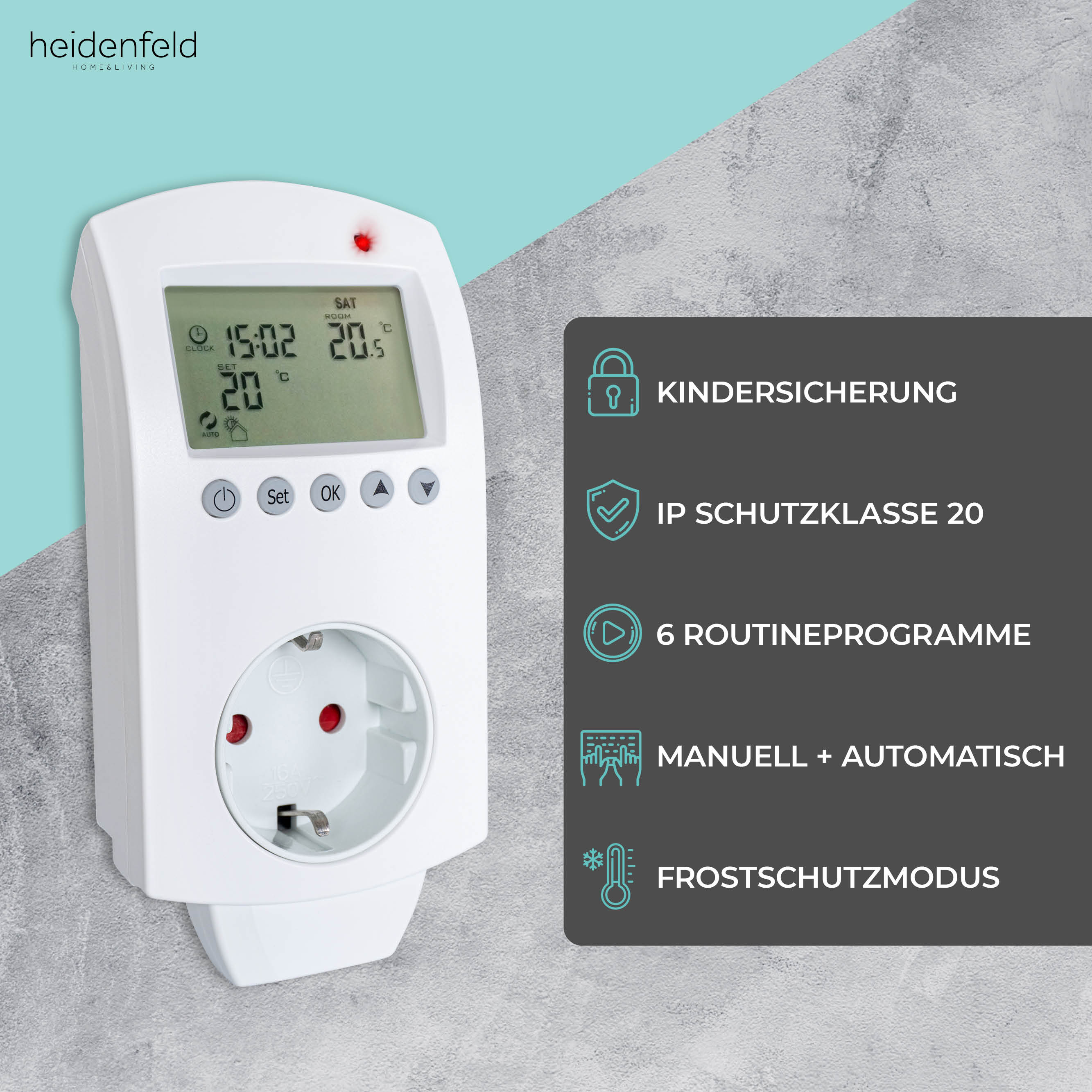 MCP 1653086: Steckdosen-Thermostat, digital, inkl. Außenfühler bei reichelt  elektronik