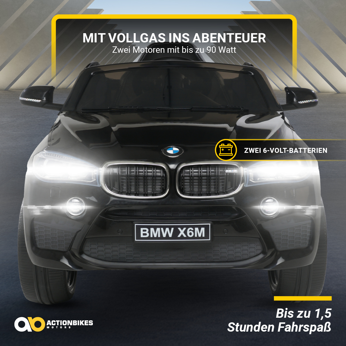 Actionbikes Motors Kinder Elektroauto BMW X6M XXL JY2168  2.4 Ghz  Fernbedienung - 12 Volt 10 AH Batterie - 2 Motoren 12V 120 Watt - Elektro  Auto für Kinder ab 3 Jahre (Schwarz): : Spielzeug