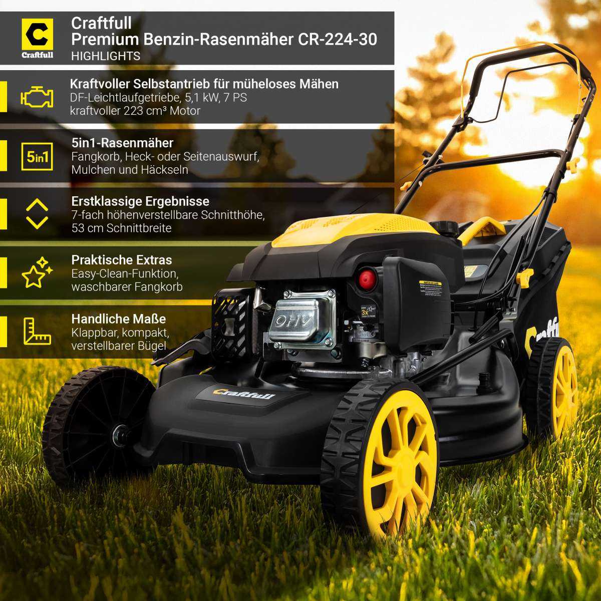 Benzinmotor für Rasenmäher, Holzspalter | 4-Takt 7,5 PS Benzinmotor | 19-mm-Kurbelwelle Einzylinrmotor  1420