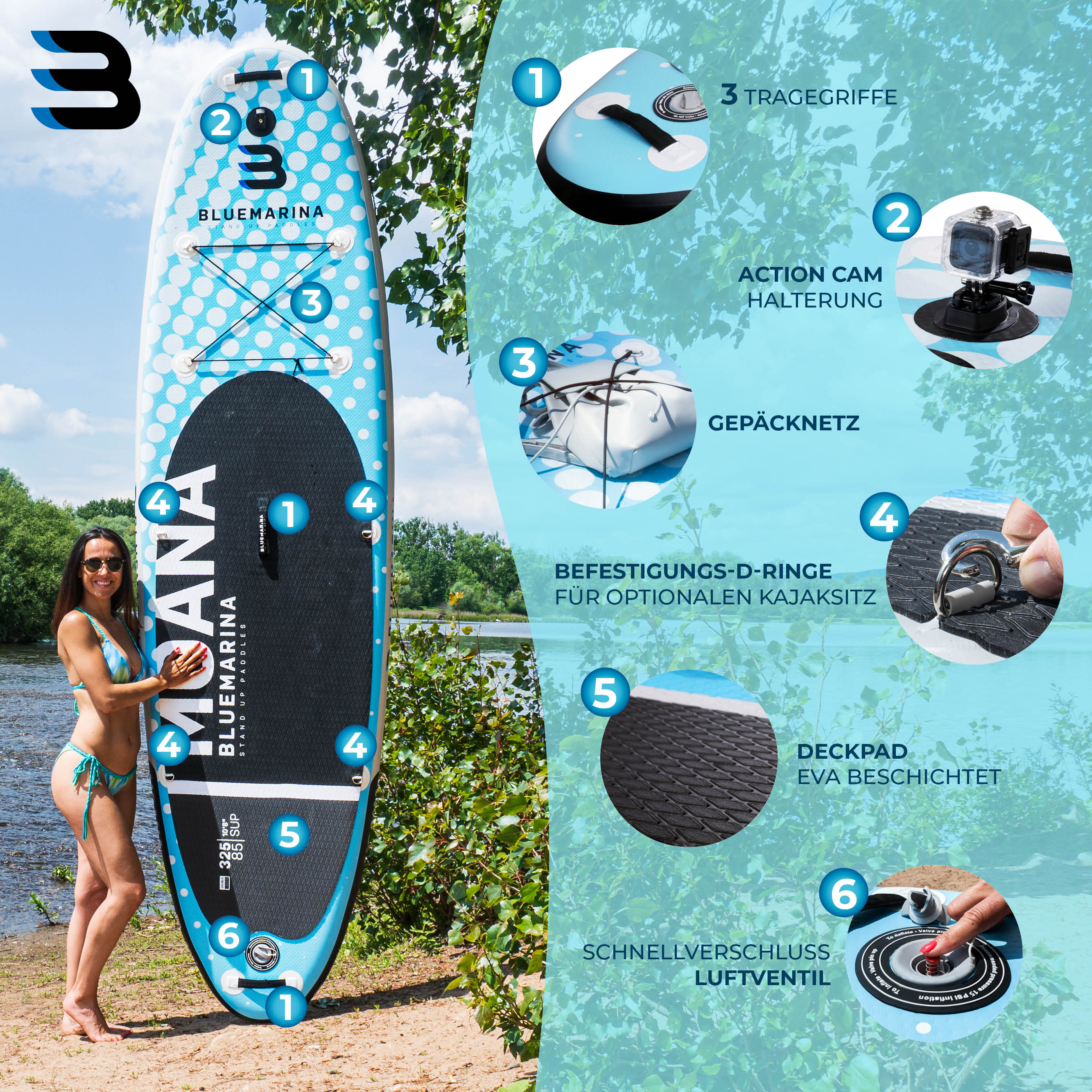 305cm Stand Up Paddle Board Aufblasbares SUP Board Wassersport mit Paddel Pumpe 
