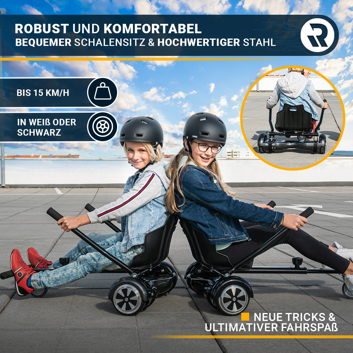 Robway Hoverboard-Sitz: Hoverkart für Kinder & Erwachsene