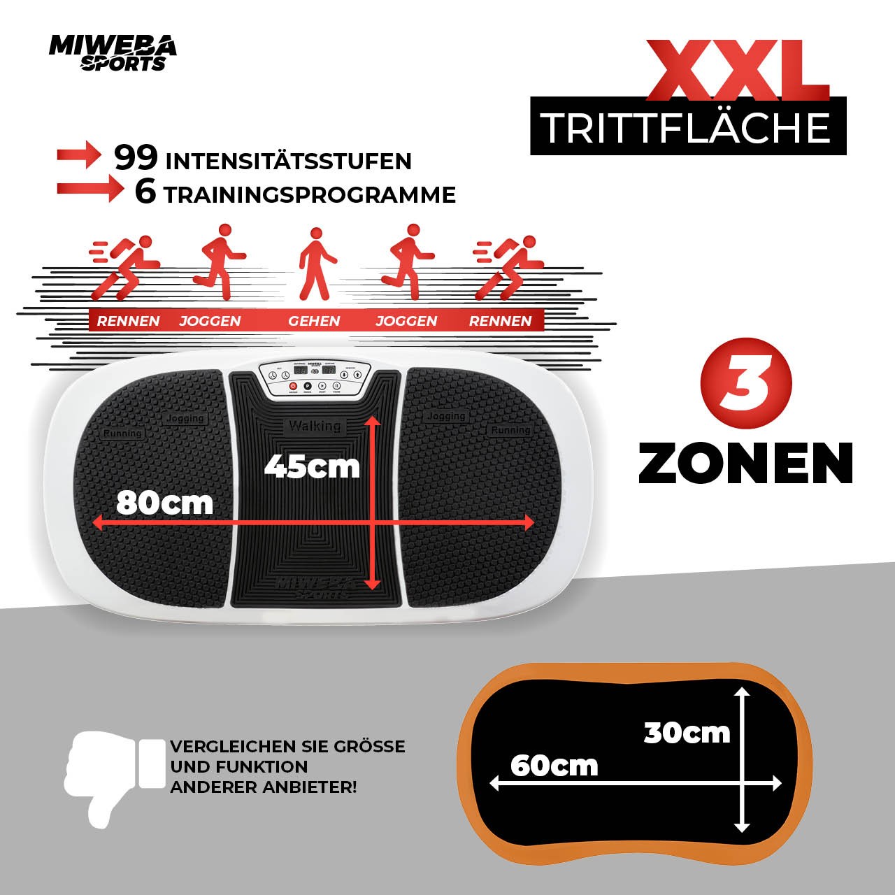 Miweba Sports Vibrationszonen der Vibrationsplatte