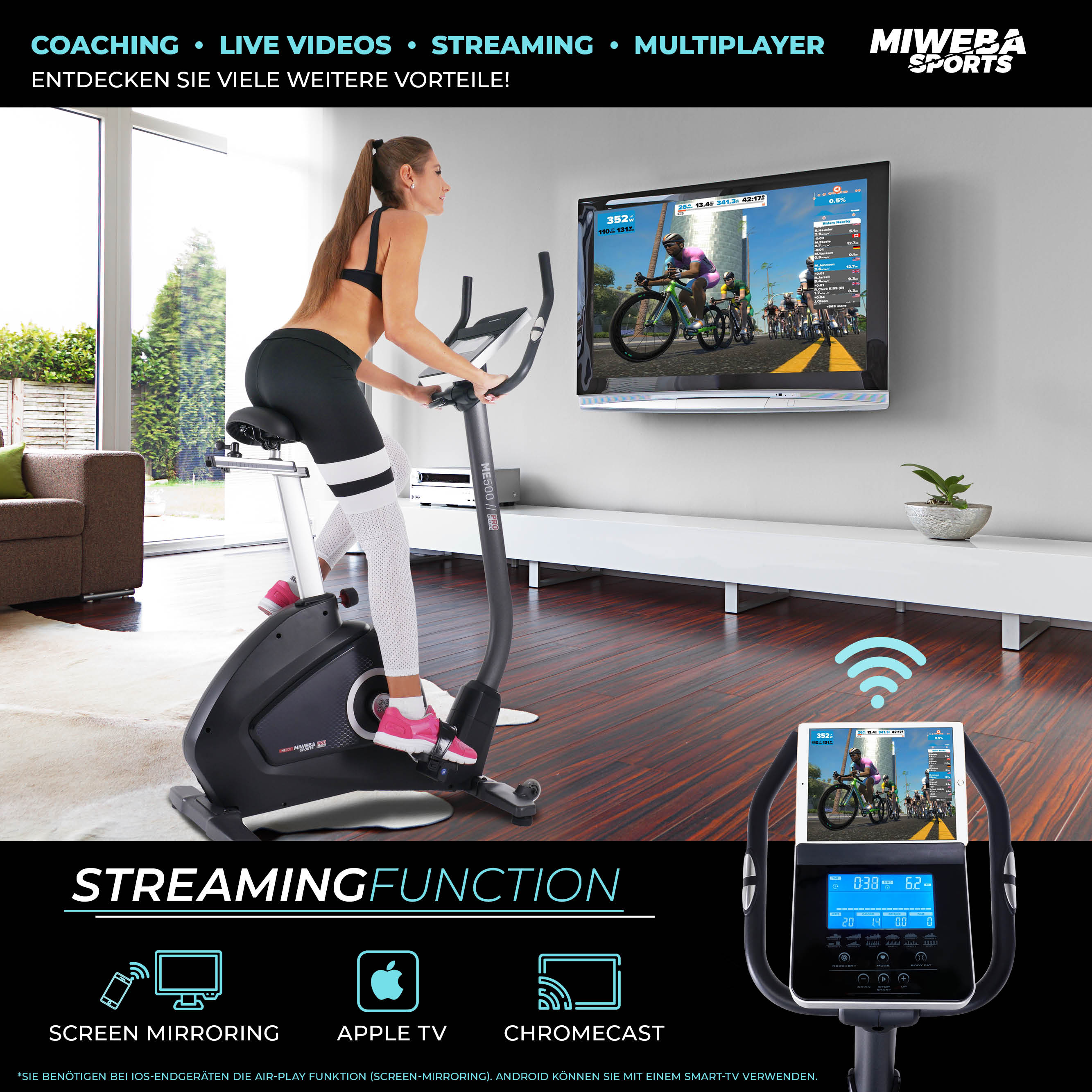 Miweba Sports ME500 Ergometer mit Media Verbindung App Steuerung