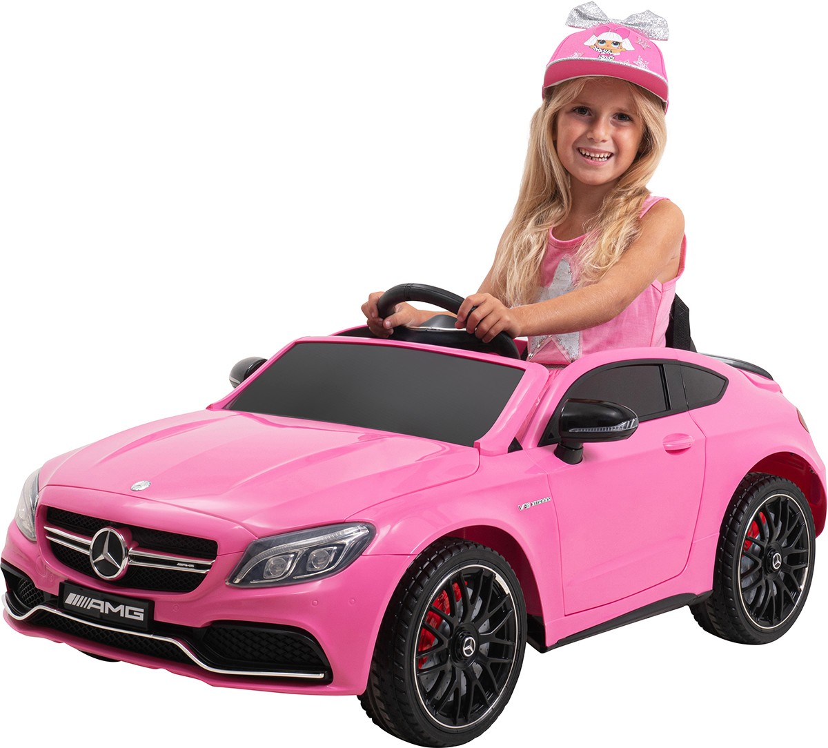 01-kinderelektrofahrzeuge-pink-actionbikesmotors-mercedes-amg-c63-vorne-links