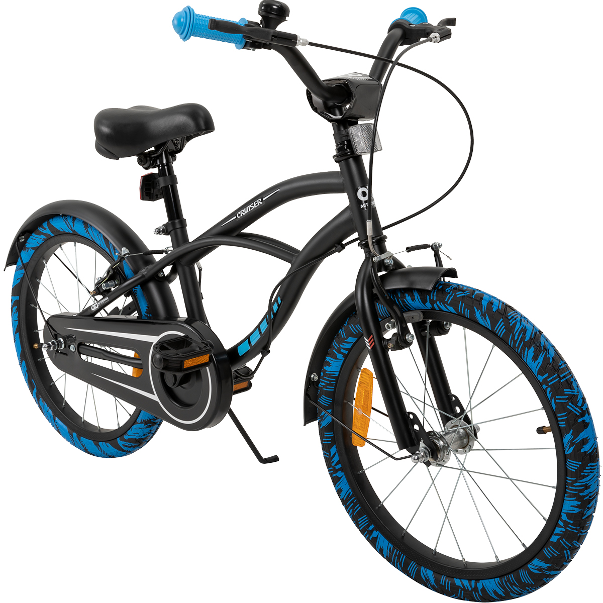 Actionbikes Kinderfahrrad Cruiser 18 Zoll, schwarz, Fahrradständer,  Antirutschgriffe, Lenkerschutz